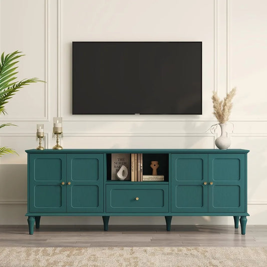 67'' Mid-Century Modern TV Stand with Storage Drawer and Doors, Long TV Stand with Adjustable Shelves for 75 Inch TV for Living