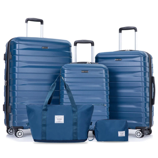 Luggage set of 5 pieces, expandable hard PC luggage set with TSA lock for rotating wheels, polychrom lightweight rolling luggage