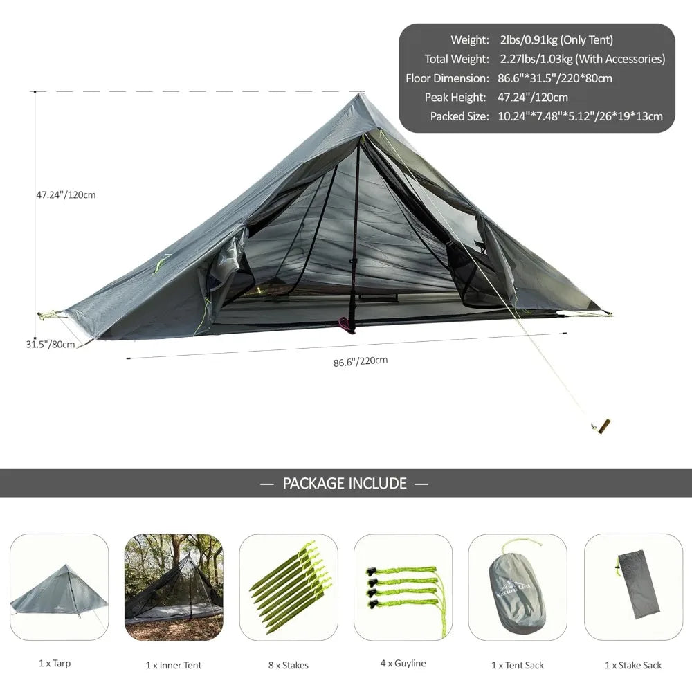 Altair One Ultralight Trekking Pole Backpacking Tent, Waterproof SIL Nylon, Double Wall, 3 Season, 1 Person Shelter for Backpack