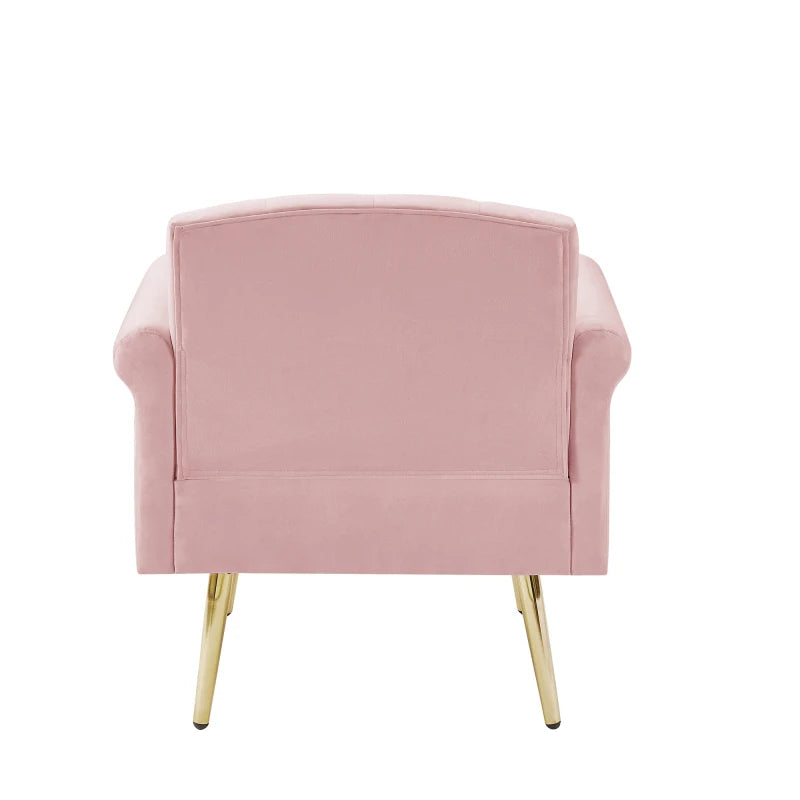Velvet armchair withwith velvet and 4 gold metal legs，with tufted back and seat，for living room