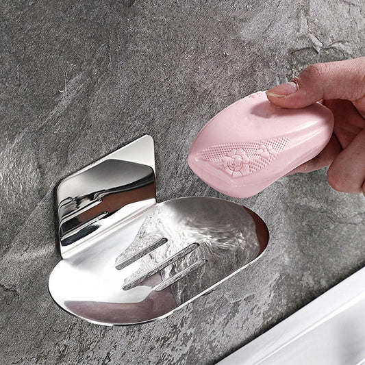 Bathroom Soap Storage Rack Stainless Steel Shower Soap Dish Holder Self-adhesive Wall Sponge Storage Shelf for Kitchen Organizer