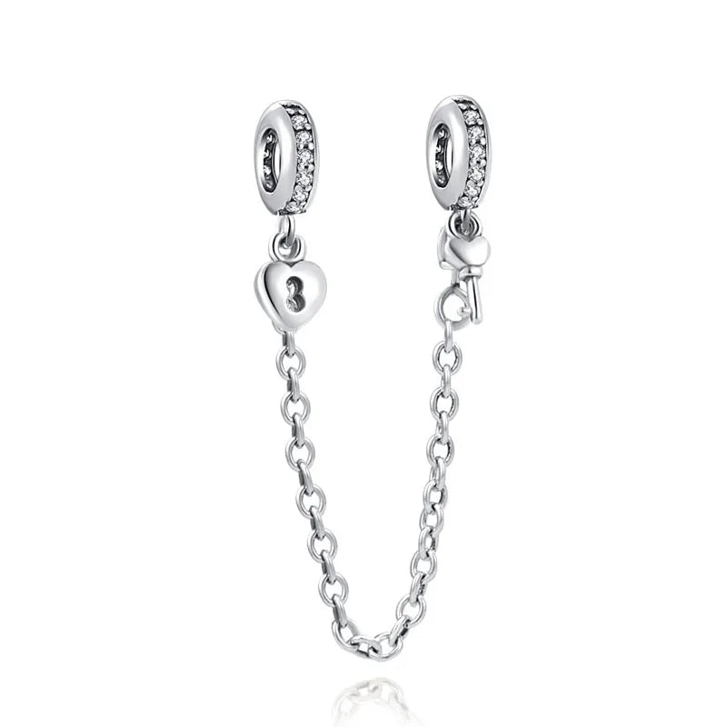 New 925 Silver Horseshoe Clover Star Cat Charm True eyes Pendant Safety Chain Bead Fit Original Bracelet Jewellery Gift dragon