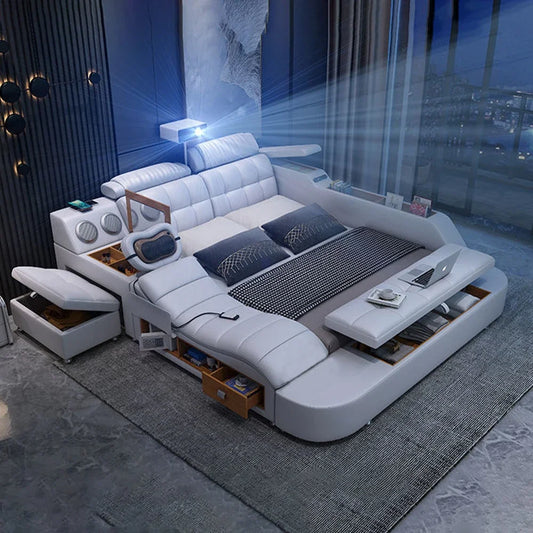 Customizable  Tech Smart Genuine Leather Bed | Multifunctional Ultimate Beds | Massage Tatami