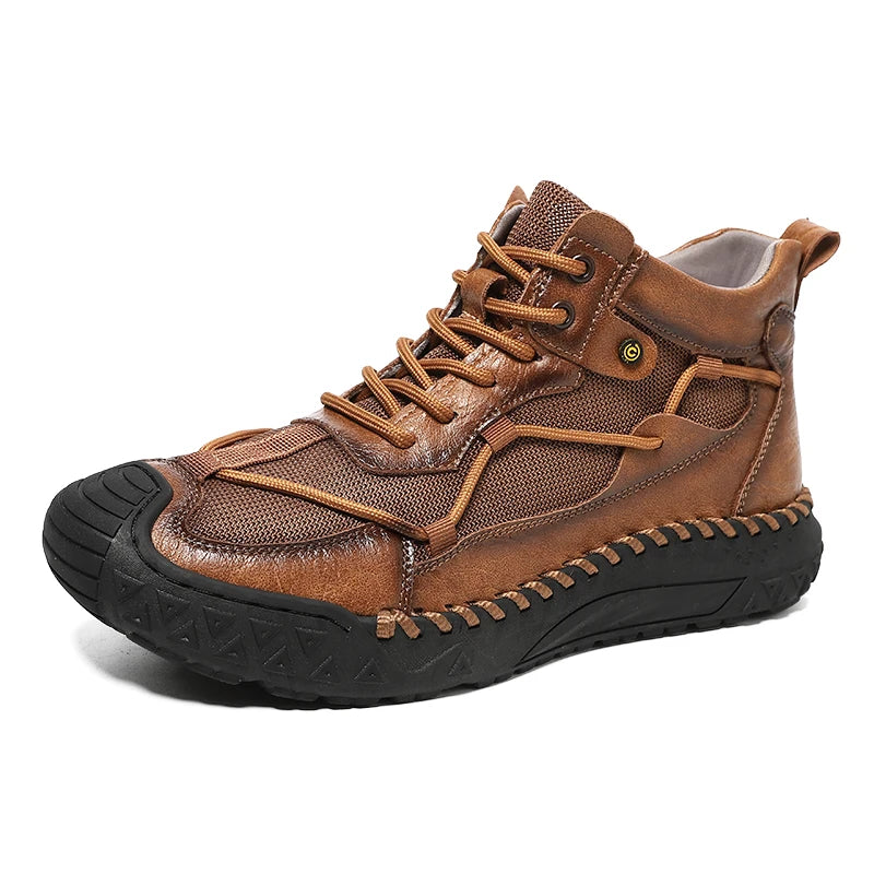 Outdoor Mens Casual Leather Ankle Boots Fashion Motorcycle Shoes Versatile Man Casual Shoes Comfortable Sports Footwear Sneakers