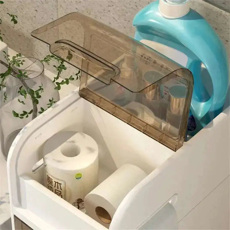 Bathroom Gap Storage Cabinet Toilet Movable Storage Rack with Drawer Bathroom cabinet Floor Shelve with Dirty Clothes Basket Z