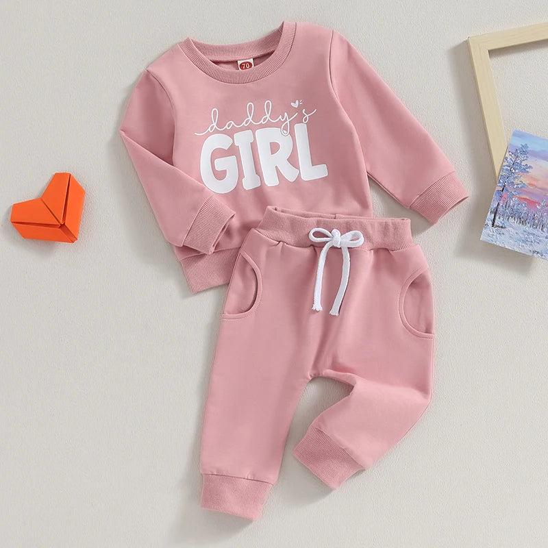 Toddler Baby Girl Clothes Crewneck Pullover Print Sweatshirt Pants Suit Baby Fall Winter Outfit