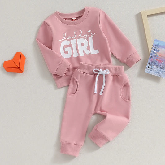 Toddler Baby Girl Clothes Crewneck Pullover Print Sweatshirt Pants Suit Baby Fall Winter Outfit