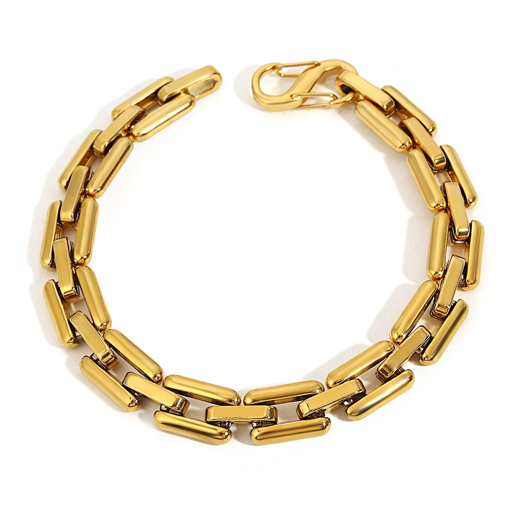 Multiple Punk Chunky Gold Plated Thick Chain Stainless Steel Bracelet for Women Twist Irregular Geometric Cuban Chain Bracelets
