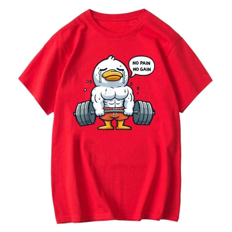 Fitness Duck Graphic Print Cotton T-shirt Unisex Men Women Summer Short Sleeve Fashion Brand Tee Luxury Casual Streetwear Tops