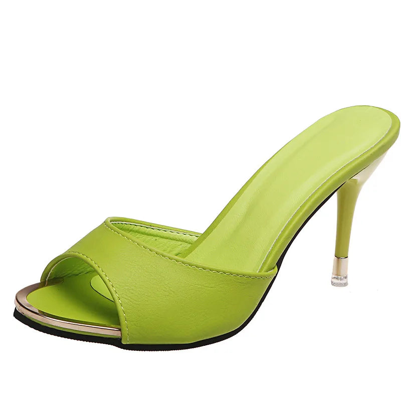 2025 Sexy Summer Thin High Heels Sandals Lady Pumps Fish Mouth Slip on Classics Shoes Women White Pink Wedding Party Shoes