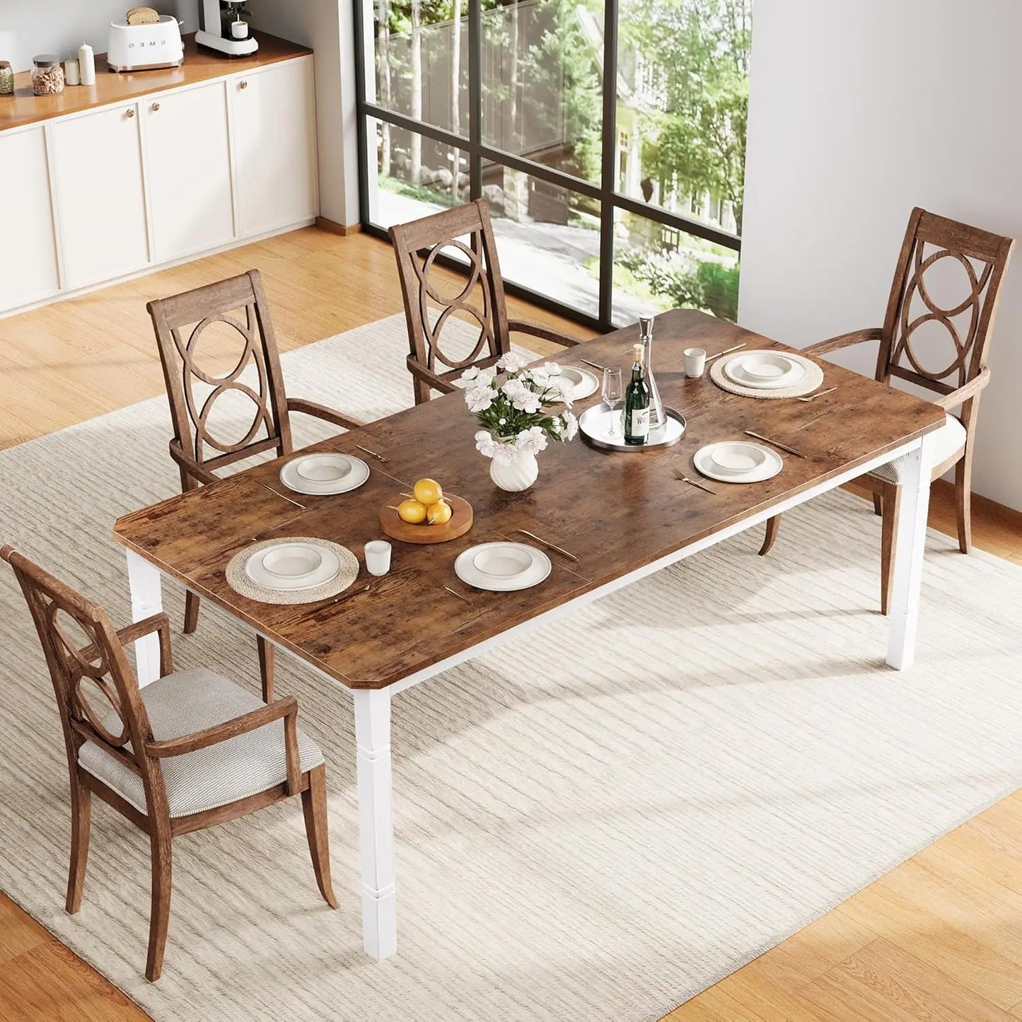 78.7" Farmhouse Dining Table for 6-8 People - Rustic Industrial Kitchen Table with Sturdy Metal Frame Chamfered Corners