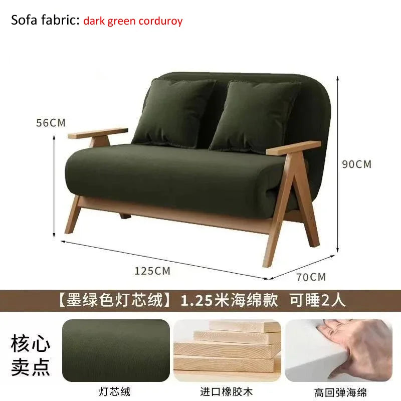 Multifunctional Solid Wood Folding Sofa Bed - Living Room Single Double Foldable Sofa 85/105/125 Cm Various Sizes Available