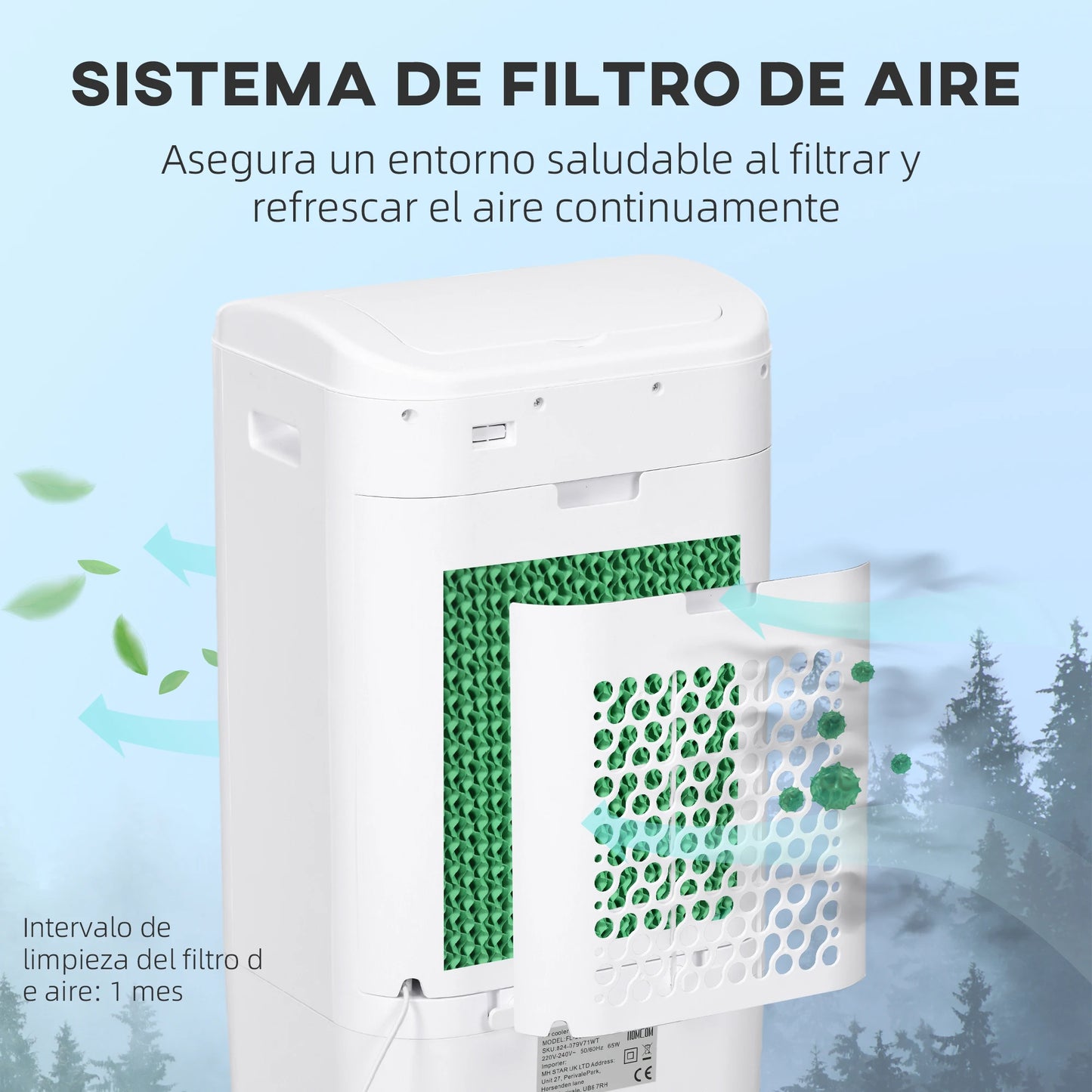 Homcom Portable Air Cooler 3 in 1 Remote Control 37X32X78 cm White