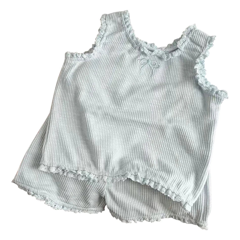 Baby Girl Ruffles Sleeveless Vest Shorts Two Piece Set Children Summer Casual Outfit Lightweight Toddler Clothes 2025