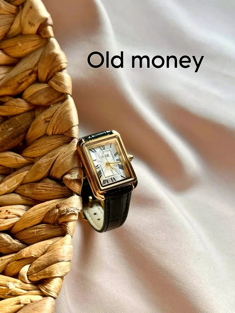 Vintage Women Quartz Watch Rectangle Roman Numeral Clock Elegant Temperament Leather Ladies Watch