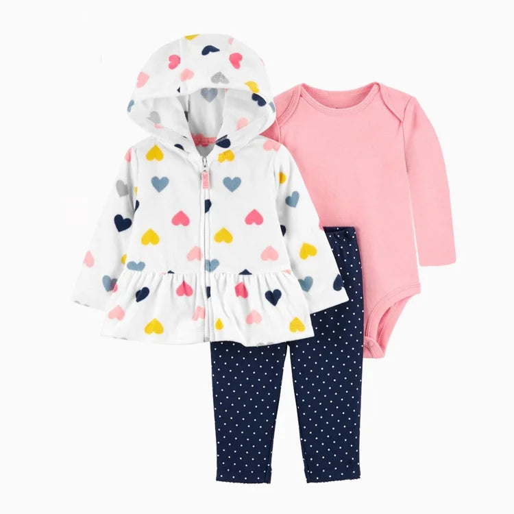 Infant Baby Boy Clothes Sets Winter Warm Cotton Hoodies+Romper+Pants Toddler Girls Clothes Hooded Coat+Jumpsuit+Trousers 3 PCS