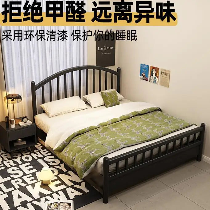 Nordic black retro American modern simple 1.5m storage princess bed solid wood bed 1.35 meters double 1.8 meters