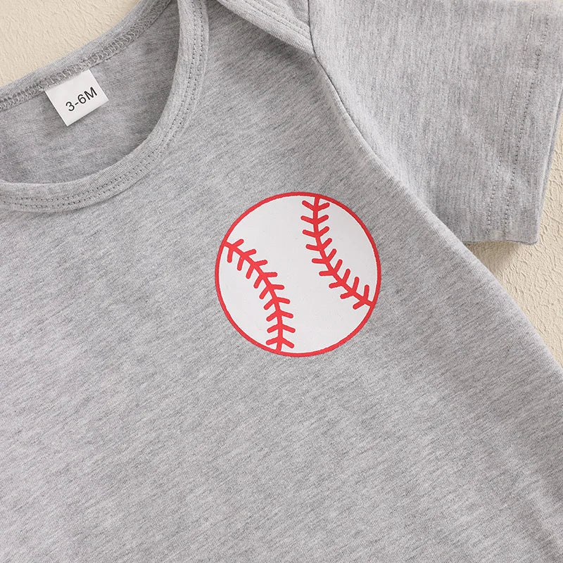 2024-12-24 Lioraitiin Baby Boy Summer Outfits Short Sleeve Round Neck Romper with Baseball Print Pants and Hat 3 Pcs Set