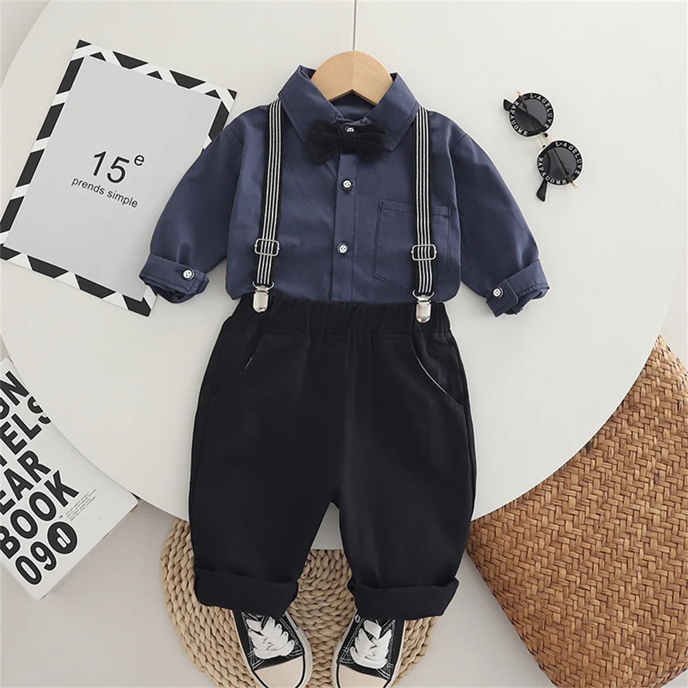 Boys Clothing Sets Autumn Gentleman Long Sleeve Shirts+ Pants 2Pcs Kids Clothes Set Newborn Boy Formal Clothing Outfit Party