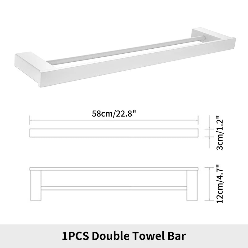 White Bathroom Accessories Towel Rack Shelf Toilet Brush Roll Paper Holder Toothbrush Holder Soap Dish Coat Holder Bath Hardware