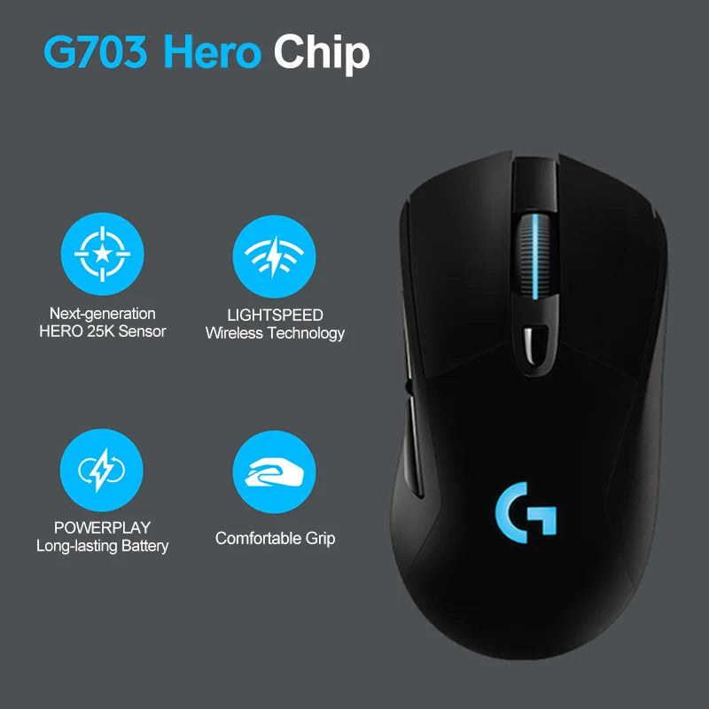 Logitech G703 LIGHTSPEED HERO Gaming Mouse 25600DPI Rechargeable Ergonomic 2.4G Wireless Bluetooth Mice RGB Backlight for gaming