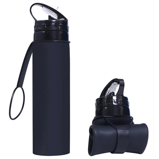 600ml Portable Water Cup Lightweight Silicone Sports Bottle Reusable Foldable Detachable with Suction Tubes for Running Fitness