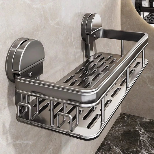 Bathroom Suction Cup Storage Rack Without Drilling Kitchen Toilet Shower Room Shampoo Holder Wall Mount Organizer Bathroom Shelf