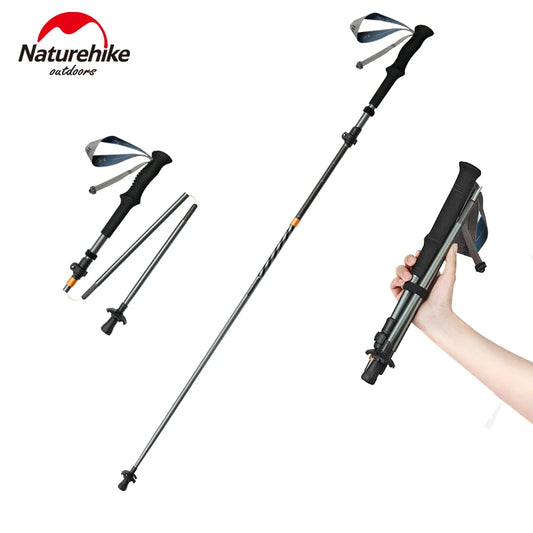 Naturehike 5-Section Trekking Pole Carbon Fiber Aluminum Alloy Folding Teleskopic Stick Ultralight Walking Stick Hiking Canes