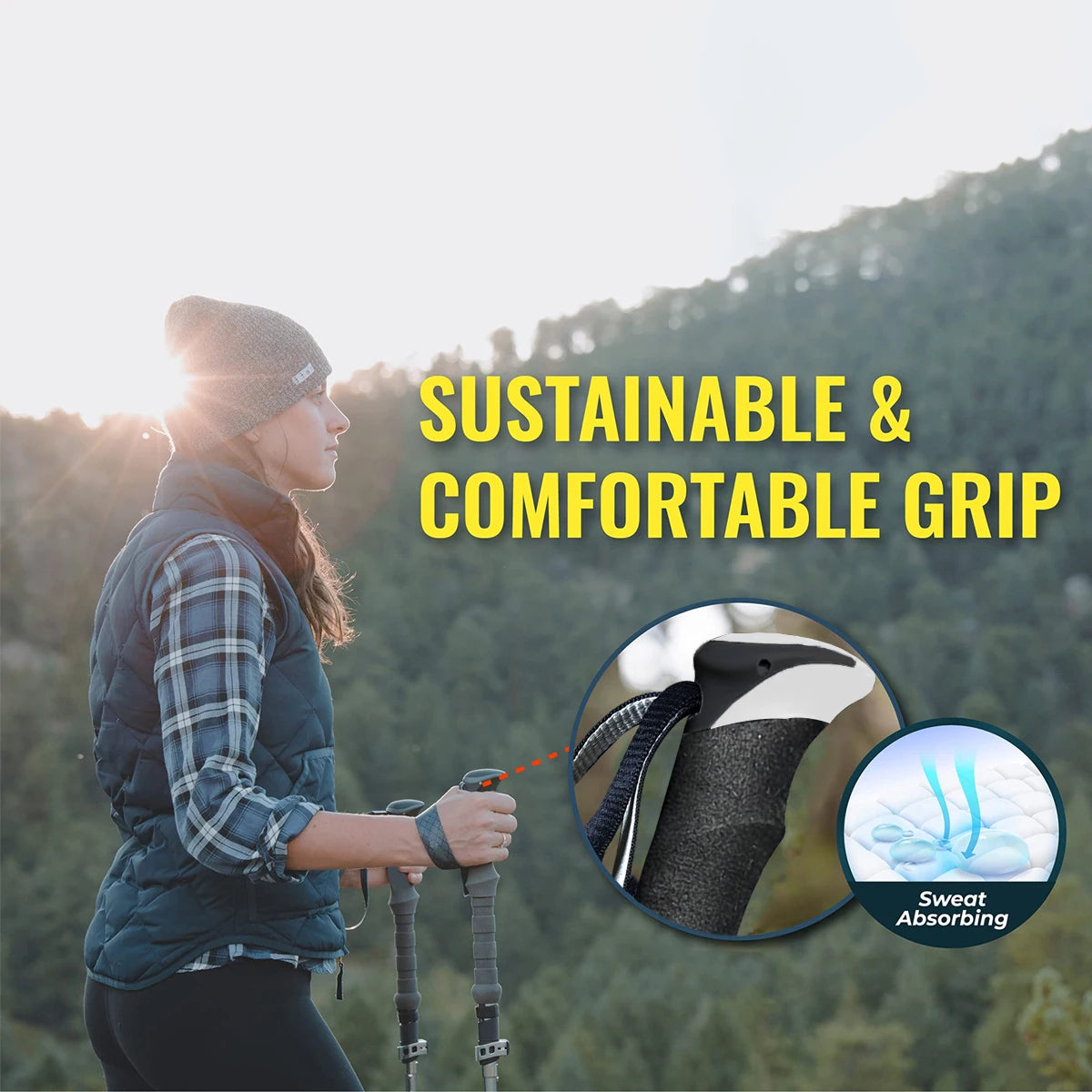 2-Piece Set of High-Quality Trekking Poles, Aluminum Alloy, Walking Sticks, Walking Sticks, Adjustable Length, Ergonomic Grips, Suitable for Outdoor Activities with Hiking and Mountaineering