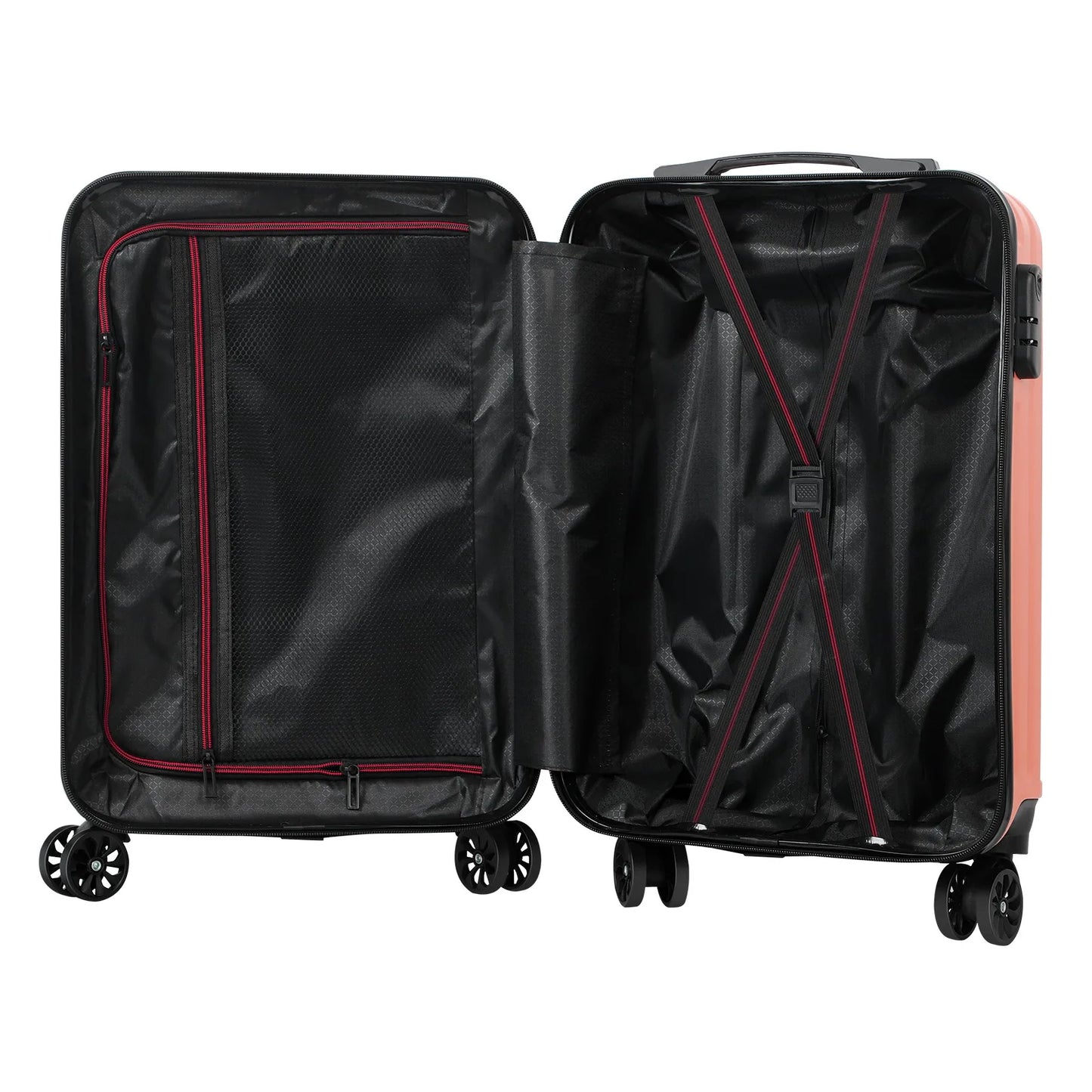 The "lockable luggage" suitcase with 20 handles can be used for travel and features a universal roller design for easy mobility