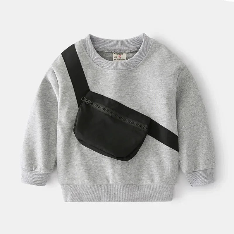 New Baby Boy Clothes Fall Kids Cotton Sweatshirt Messenger Bag Hoodies Pullovers Tee Bebe Boy Long Sleeve T Shirts Children Tops