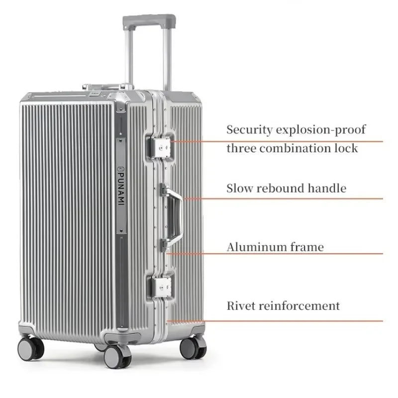 Suitcase Large Capacity Travel Rolling Luggage 20/24/26inch Aluminum Frame Suitcase Women Fashion Trolley Case with Usb Charging