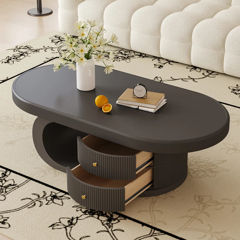 Solid Wood Coffee Table Living Room Household Small Apartment Retro Oval Coffee Table