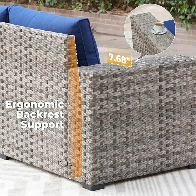 6 Pieces Patio Furniture Set Outdoor Sectional Sofa Couch with Comfy Cushions and Deep Seat, Modern Modular Wicker Rattan Set
