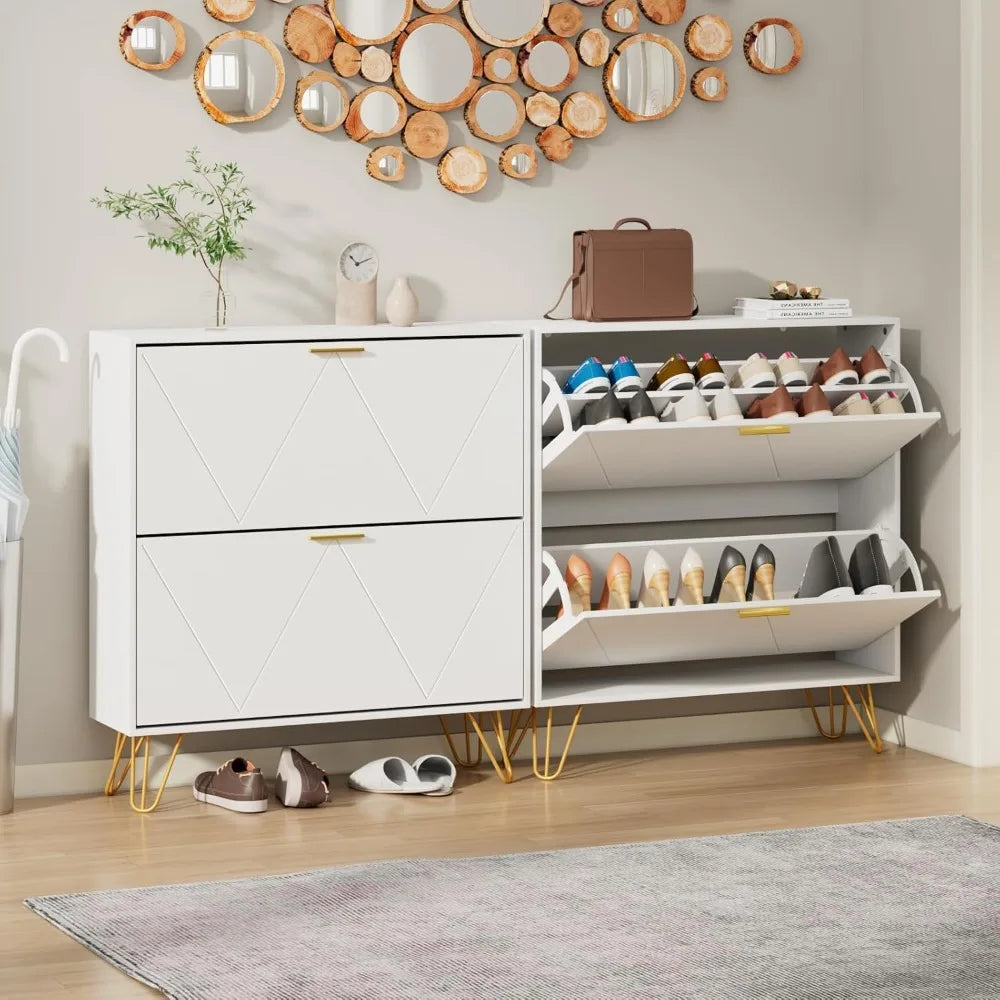 Shoe Storage Cabinet, Wood Organizer for Entryway with 3 Flip Drawers, Freestanding Rack & Adjustable Shelf, Narrow Dresser