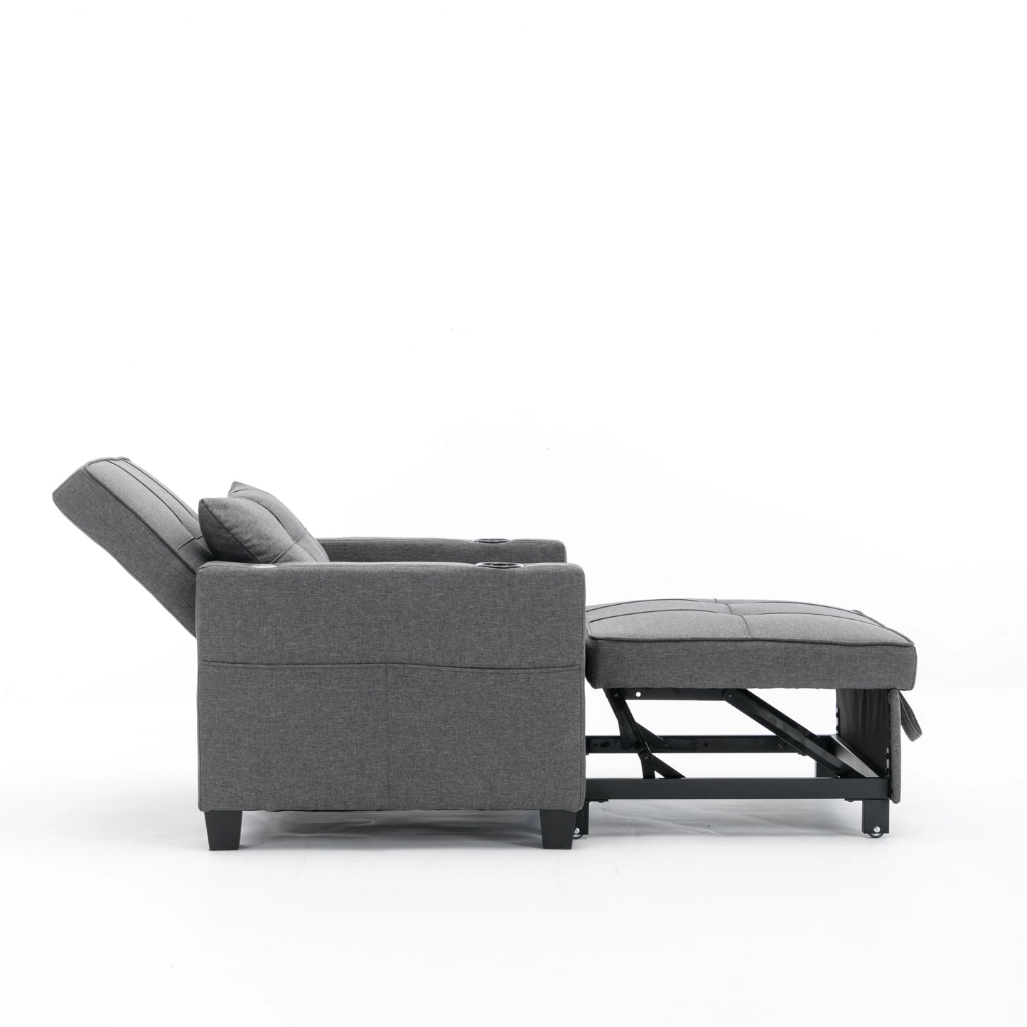 Futon Chair Bed Convertible Chair 3-in-1 Pull Out Sleeper Chair Beds with USB Ports, Armchair Bed Sleeper for ing Room (Dark Gre