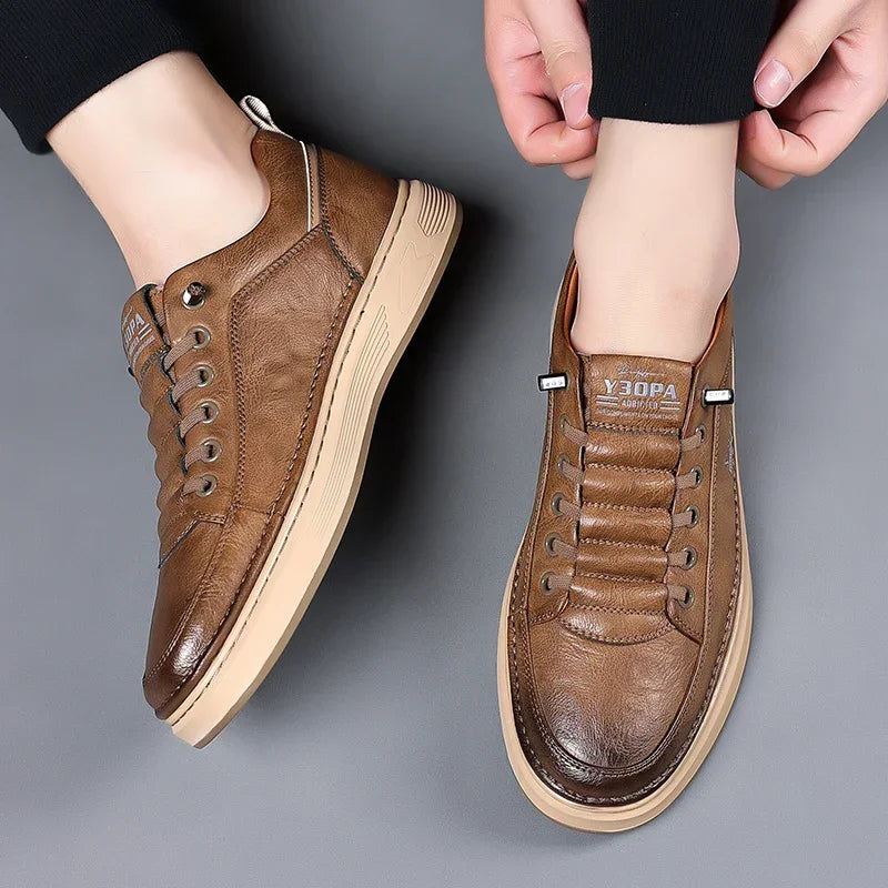 High Quality Skate Shoes Men 2024 Hot Sale Men Casual Walking Shoes Stylish Men's Vulcanize Shoes Genuine Leather Men's Footwear