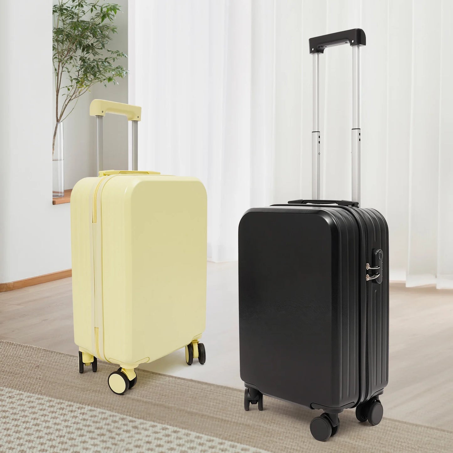 20in Light Yellow ABS Travel Luggage Suitcase with 998 Cup Holder,Rectangular Load 40kg 4 * Shock-absorbing Wheels