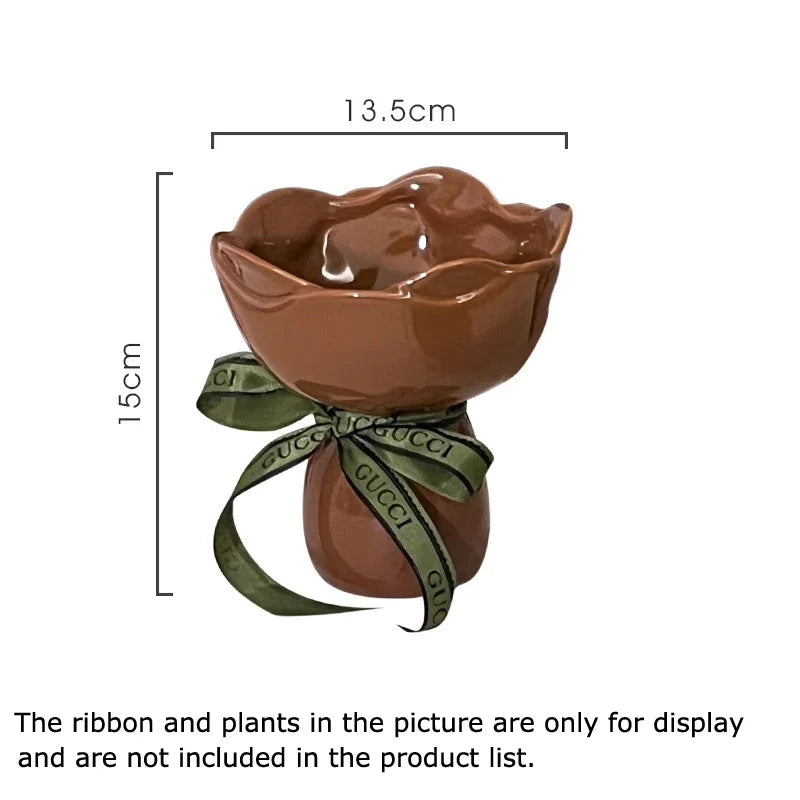 Rose Flower Shaped Ceramic Vase Desk Decoration Flowers Arrangement Girding Decorative Floral Vases Room Aesthetic Decor