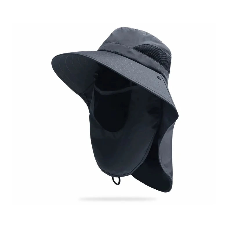 Summer Outdoor Fishing Caps Men Wide Brim UV Protective Mask Thin Casual Hats Sports Climbing Sun Hats