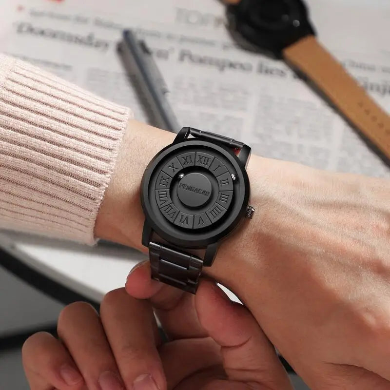 2025 New Men's Watches Luxury Quartz Watch For Men Creative Scrolling Pointer Magnetic Force Wrist Clock Relogio Masculino