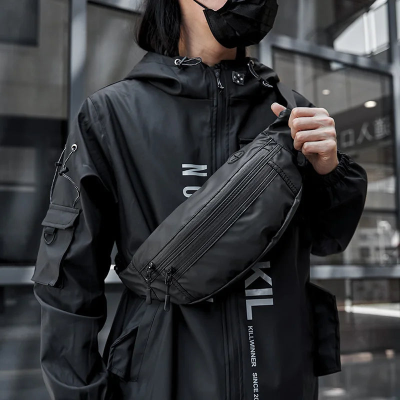 Men Fanny Pack with Anti-theft Zip, Waterproof Sports Outdoor Sling Bag, Adjustable Crossbody Belt Bag for Travel Walk Cycling