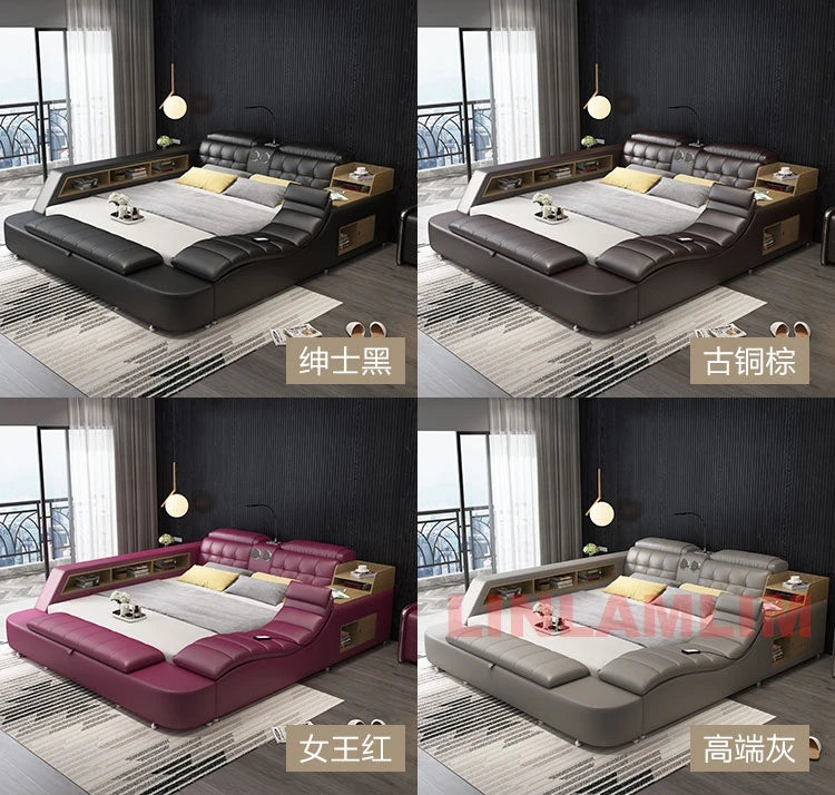 Linlamlim Tech Smart Multifunctional Bed Frame with Genuine Leather, Bluetooth Speaker, and Massage | Ultimate Soft Tatami Lit