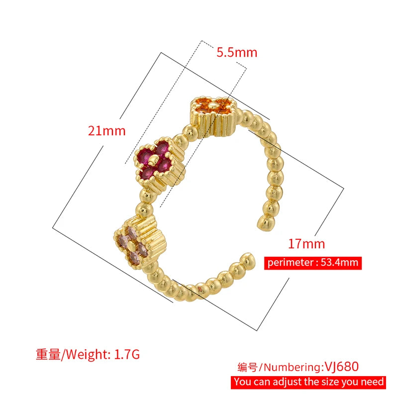 ZHUKOU 18K Gold Plated Hollow Design Women's Ring CZ Cubic Zircon Setting Adjustable Opening Ladies' Wedding Jewellery: VJ680