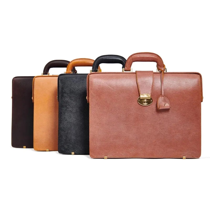 British Premium Top-Handle Bags Gentleman Antique Lock Luxury Handbags Genuine Leather Men Business Travel Briefcase