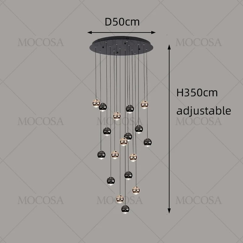 Living Room Modern LED Lighting Apartment Stairwell Hanging Lamps Villa Hall Staircase Pendent Lights Lobby Spherical Chandelier