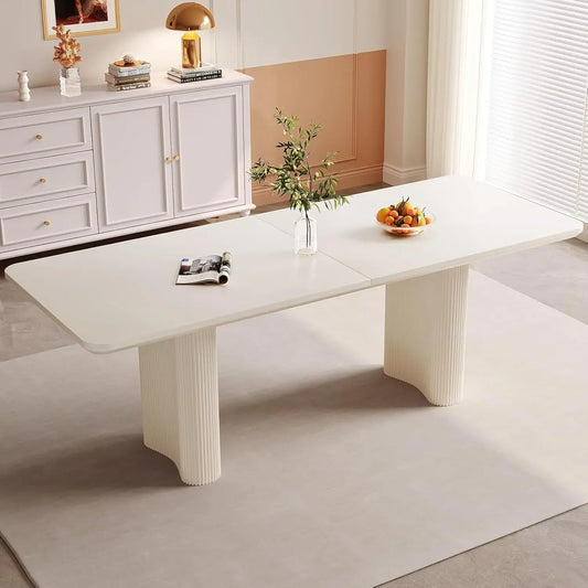Modern Dining Table for 8, 78.97" Large Rectangular Kitchen Table,  Cream White Wavy Table Legs, Easy to Assemble
