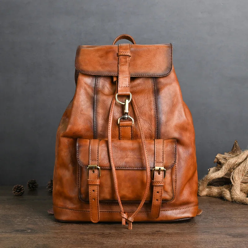 Johnature Genuine Leather Men's Backpack 2025 New Vintage Large Capacity Travel Bags Natural Real Cowhide Man Laptop Backpack