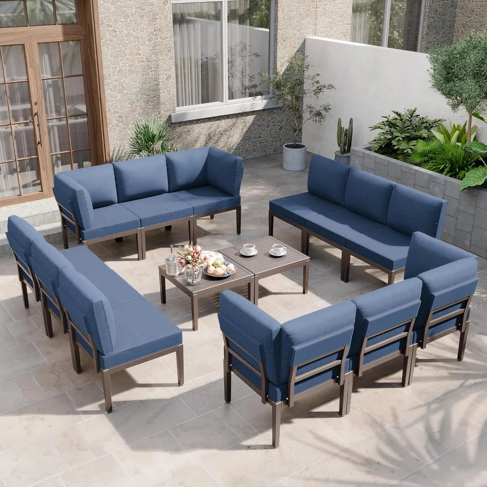 14 Pieces Metal Patio Furniture Set Modern Metal Outdoor Conversation Sets, Patio Sectional Sofa w/5 Inch Cushion and Coffee Ta