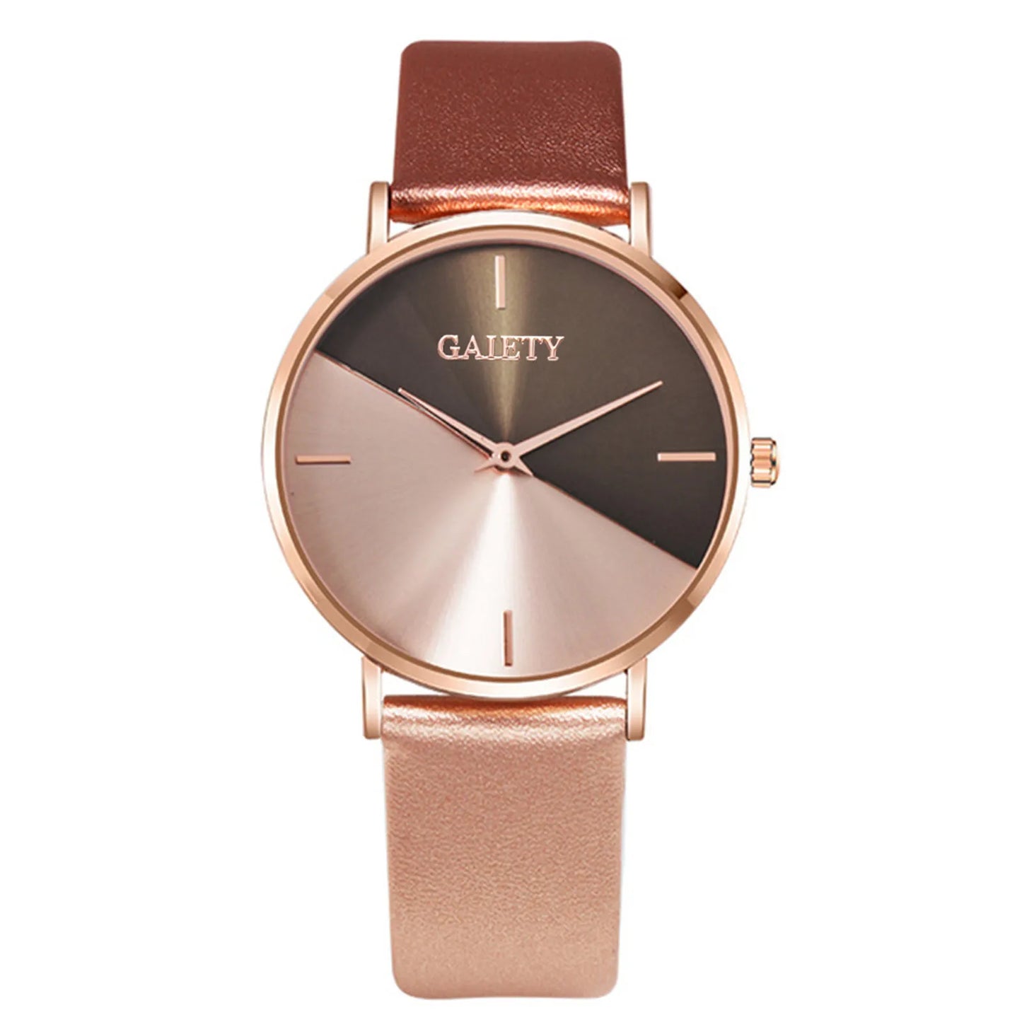 Women'S Watch Set Luxury Fashion Light Luxury Geometric Stitching Quartz Style Pu Leather Strap Round Dial Women'S Gift
